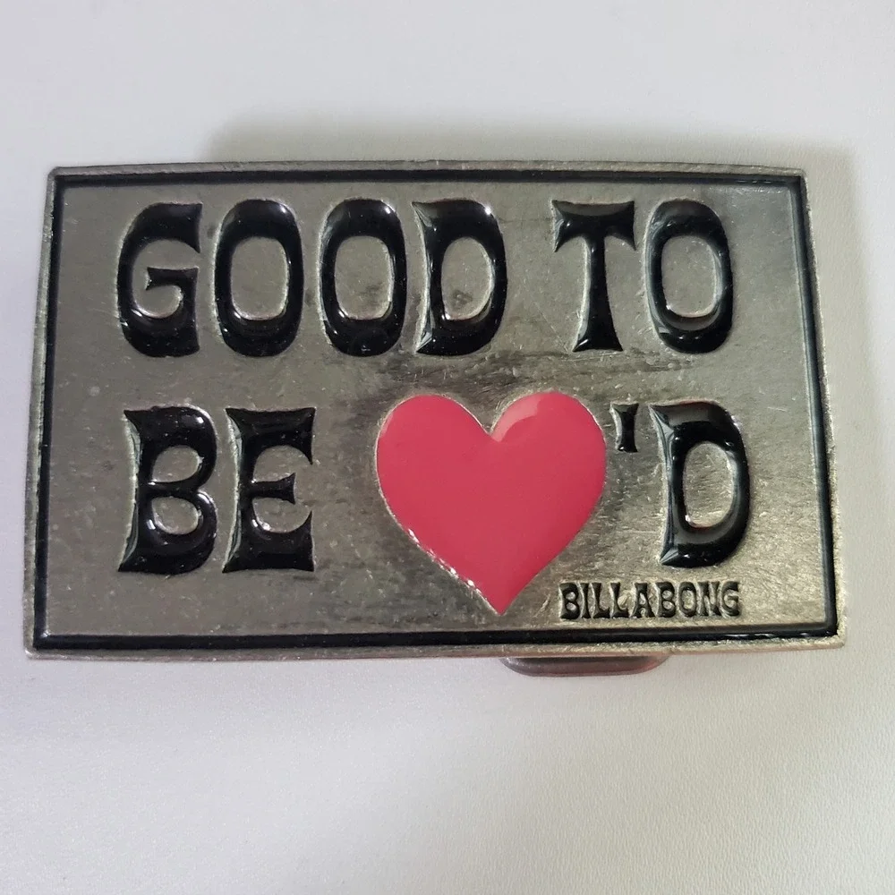 BILLABONG Y2K Good To Be Loved Heart Belt Buckle Silver Pink Surf Skate Bling
